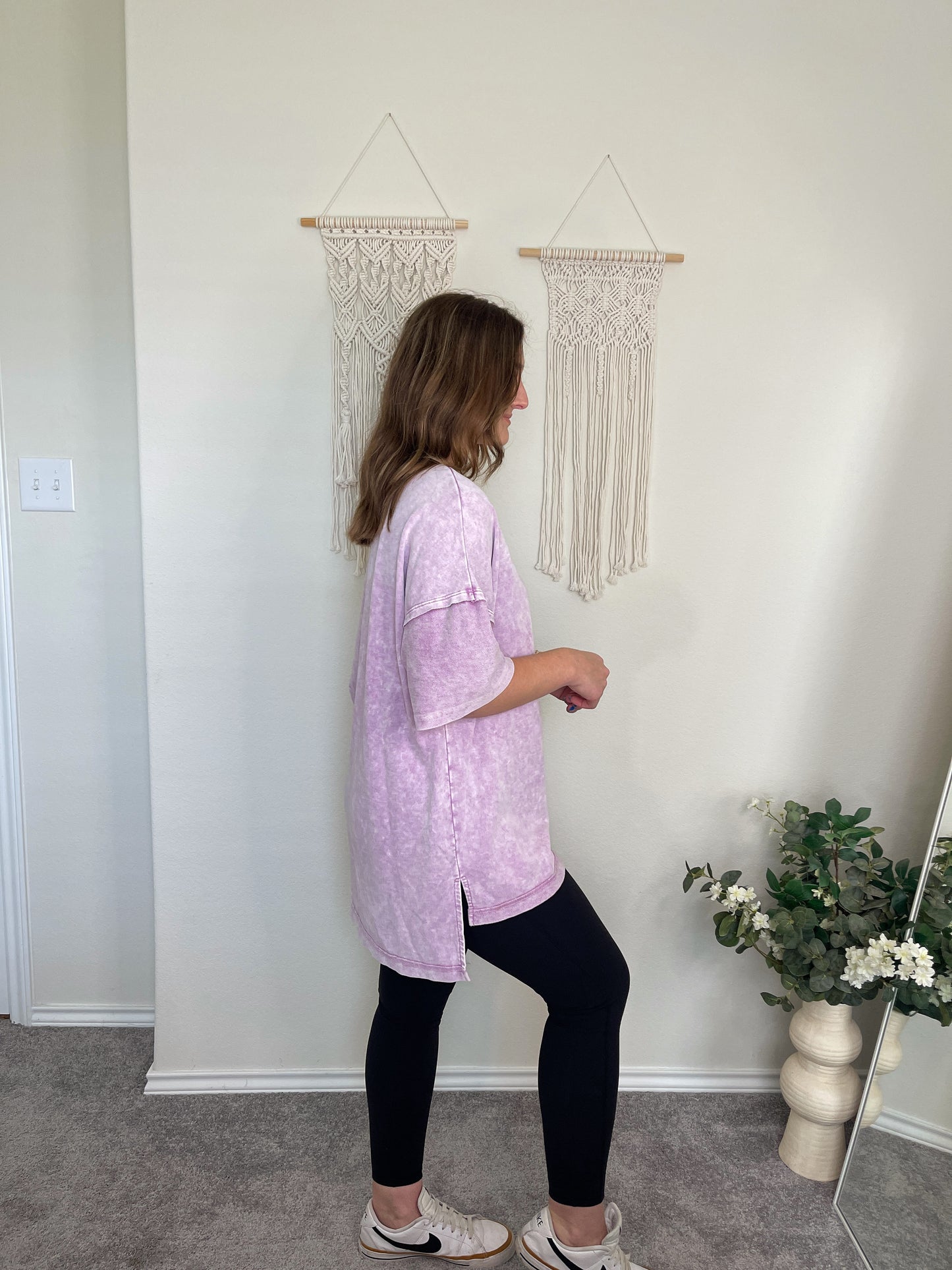 At Ease Acid Wash Oversized Tee - Lilac