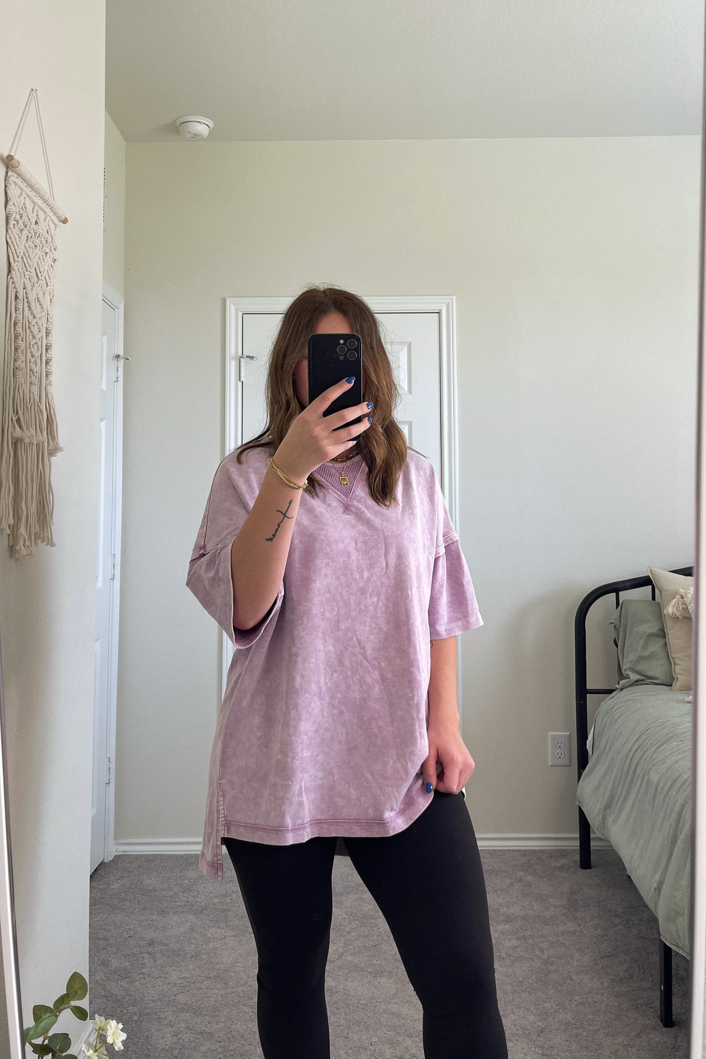 At Ease Acid Wash Oversized Tee - Lilac