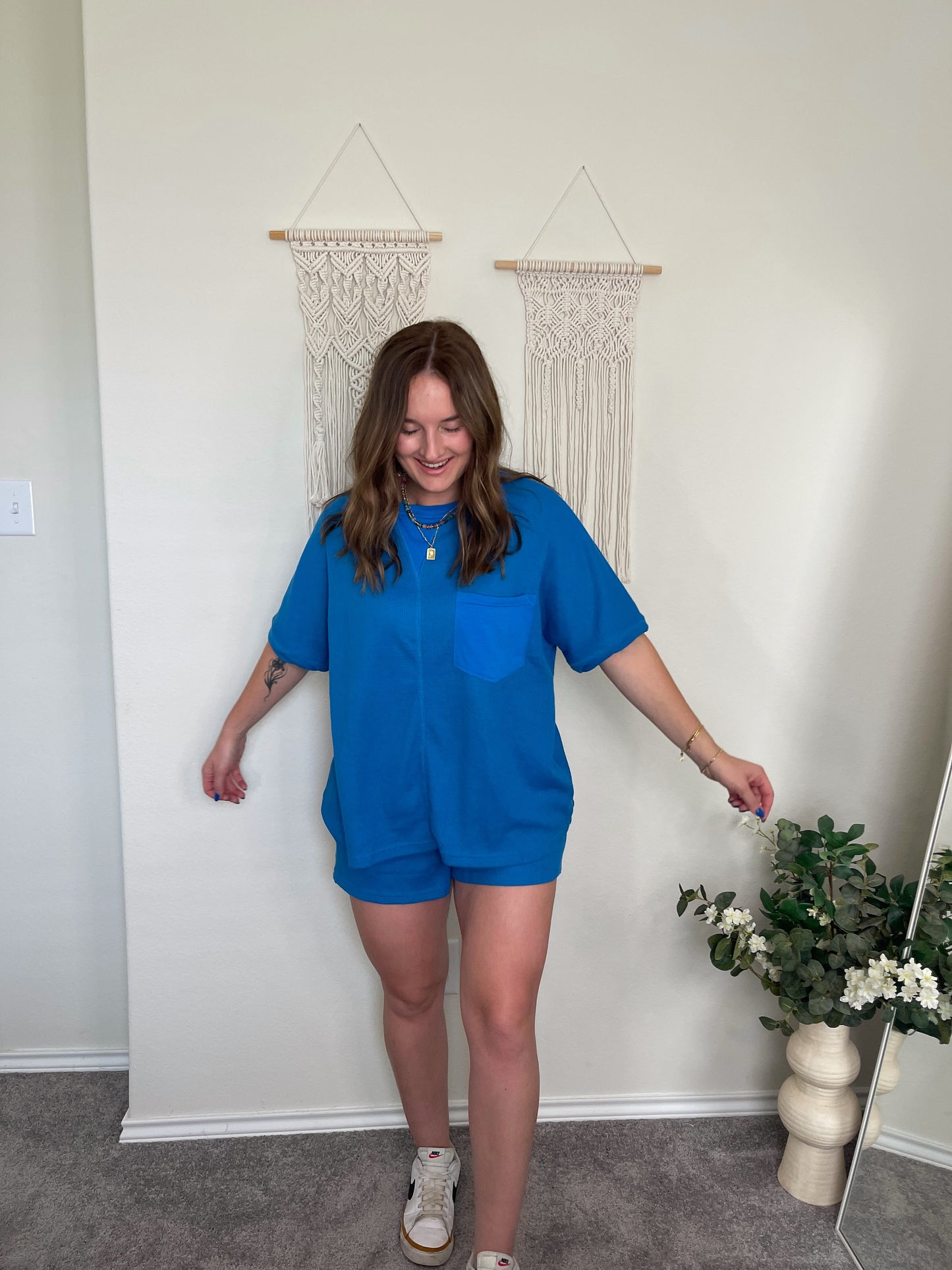 Comfy Moves Waffle Knit Set - Royal Blue