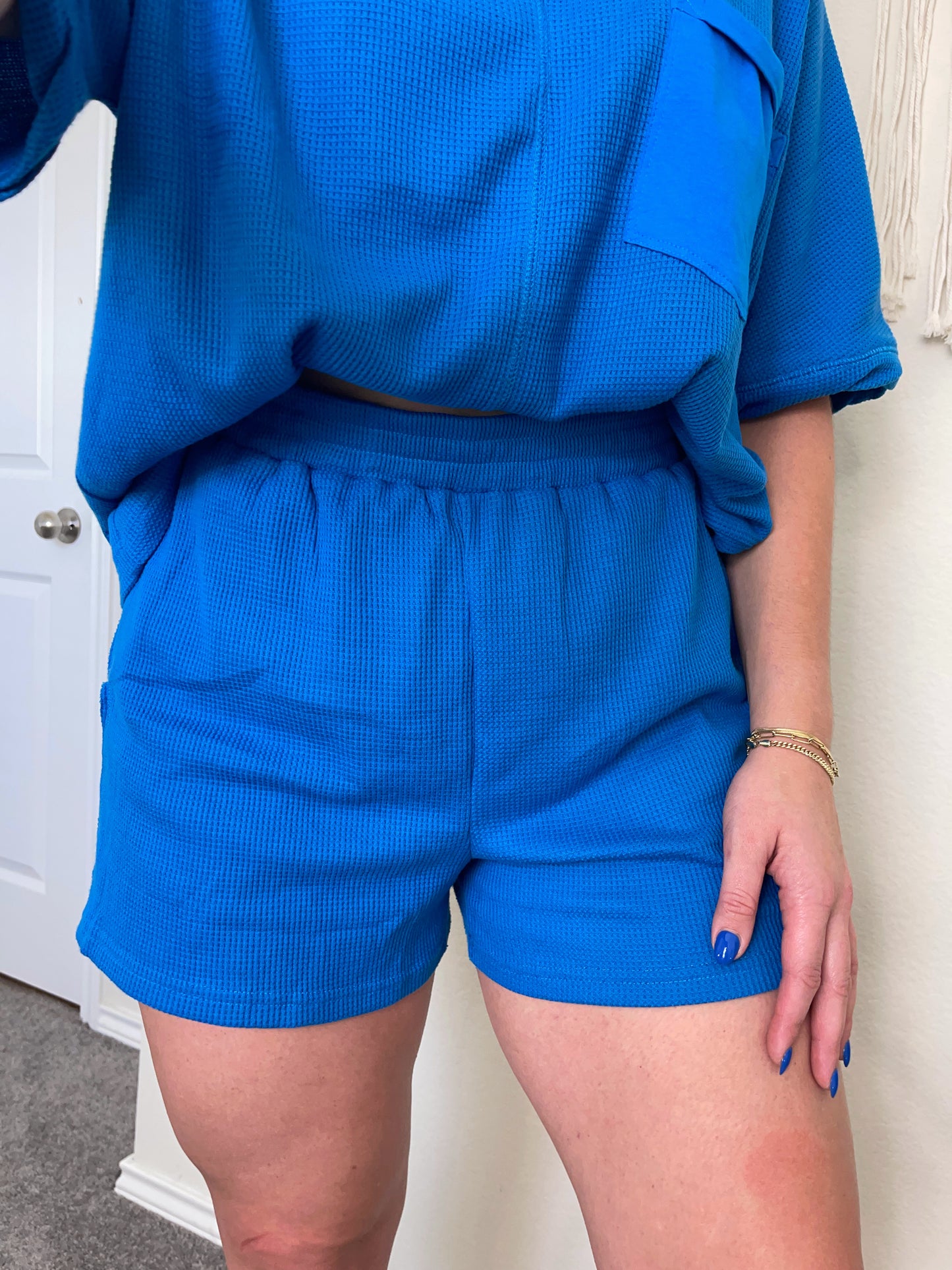 Comfy Moves Waffle Knit Set - Royal Blue