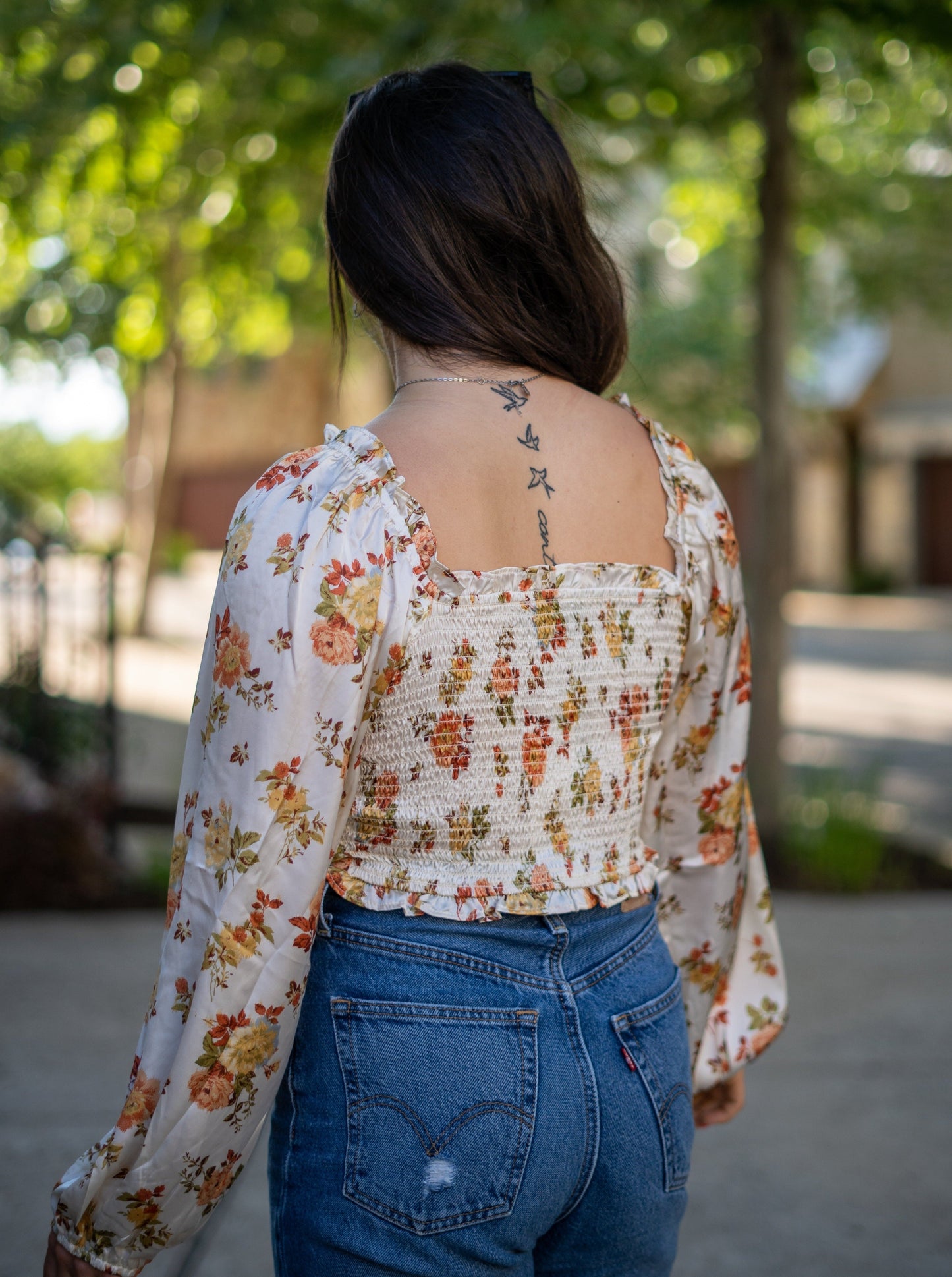 Kenzie Floral Ruched Lace-Up Blouse