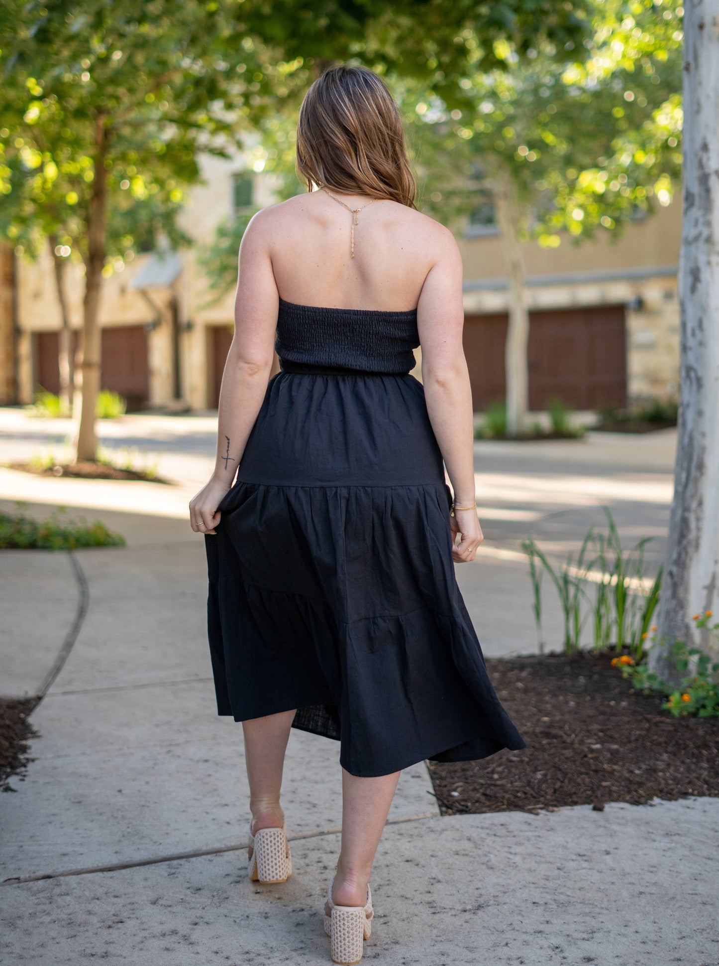 Effortless Desire Strapless Black Midi Dress