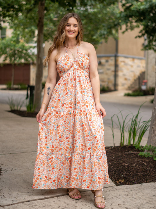 Floral Perfection Halter Neck Tiered Maxi Dress