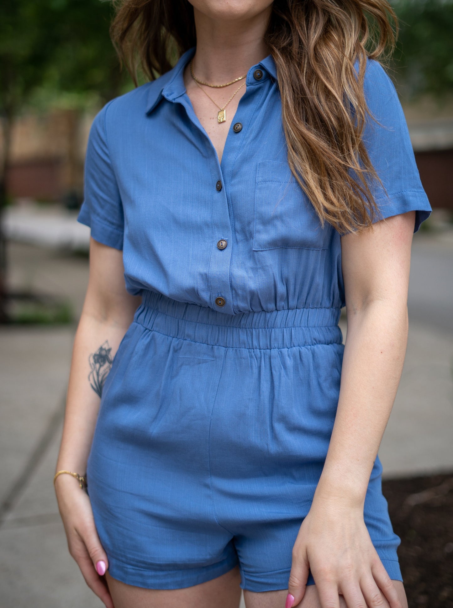 Nothing Better Blue Collared Romper