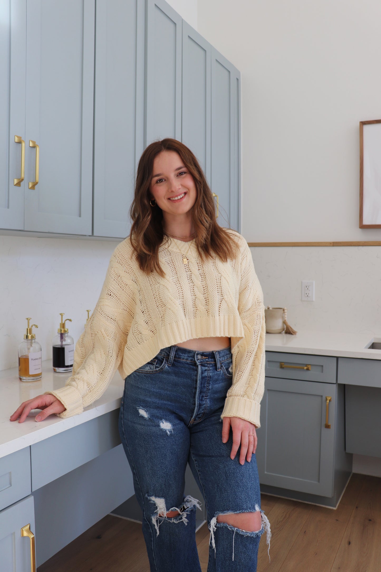 Sweet Cream Cropped Cable Knit Sweater