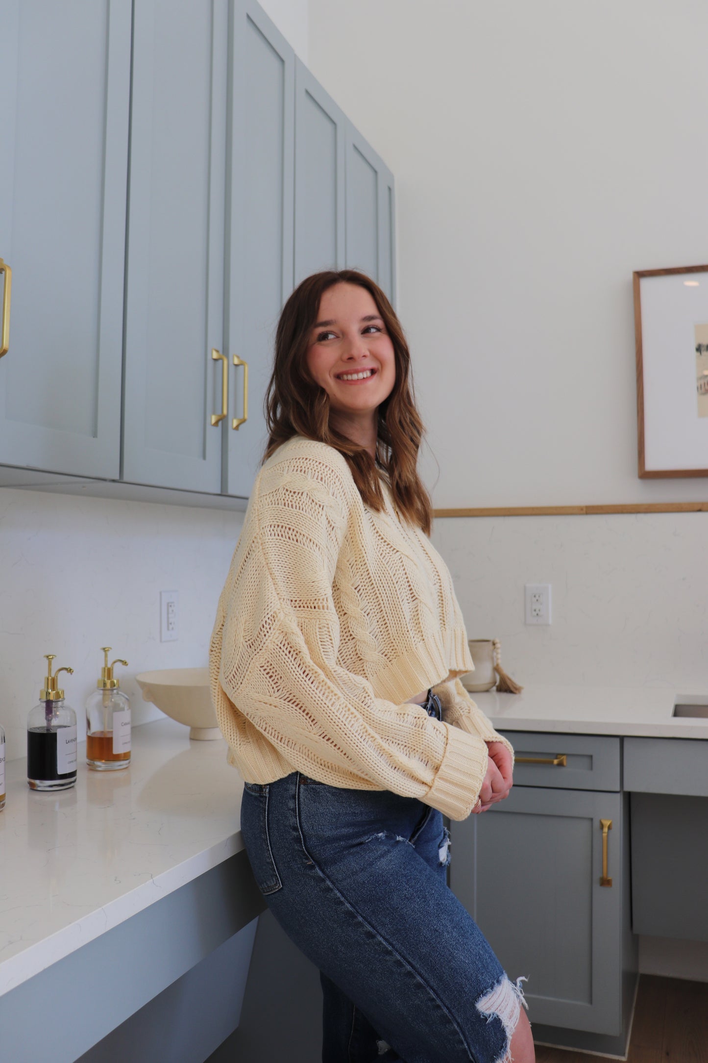 Sweet Cream Cropped Cable Knit Sweater